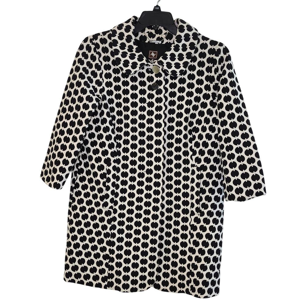 Adrienne Vittadini Women's White & Black Polkadot Peacoat 3/4 Sleeves, Size 10